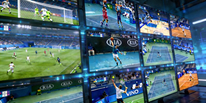 多屏幕体育赛事云端直播实时画面展示